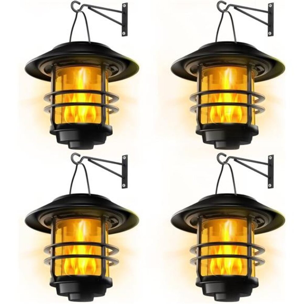 Solar Wall Lantern Outdoor, Flickering Flames Solar Sconce Lights
